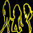 A 48x48 pixel animated contact sheet showing two frames of a stick figure animation with yellow and gray color schemes on black background.