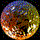 Four circular pixelated icons arranged in a , each displaying a multicolored, reflective surface with visible pixelation and color bleeding