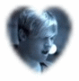 Five heart-shaped monochrome images of a person with short light hair in various poses and expressions, displayed on white backgrounds.