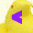 Yellow cartoon character with brown eye detail and purple left-pointing arrow on chest, pixelated style.