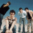 Animated contact sheet showing five frames of a group of young men in casual clothing against a blue background with repeated red and white text "brandnew" on black backgrounds.