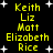Yellow text listing names against a black background with white star shapes, animated to shift positions.