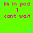 A bright green background displays repeated pink text reading "im in pod" and "cant wait" with blue star-like shapes, arranged in a pattern
