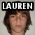 Pixelated image of a person with brown hair and red eyes, overlaid with text reading "LAUREN Knows She Likes This" in white block letters on black backgrounds.