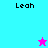 Four quadrant with cyan, purple, pink backgrounds; black text 'Leah' in each corner; two pixelated star icons alternate between pink and light blue