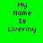 Green background with black pixelated text "My Name Is Liveriny" and pink highlight bars shifting across different lines in an animation.