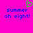Bright pink background with blue pixelated text reading 'summer oh eight!' and a green pixelated heart symbol above the text.