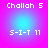 Pixelated text 'Challah 5' and 'S-I-T 11' on a gradient background with cyan center and magenta edges.