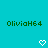 Two identical green text strings 'OliviaH64' on cyan background with white pixelated hearts below each string.
