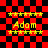 Red and black checkered background with yellow text reading "Adam" surrounded by star-like symbols in four quadrants.