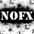 A 2x2 contact sheet of a black-and-white animated icon featuring the text "NOFX" and the phrase "there's no answers when aren't ever asked" across four frames with varying pixelation levels.