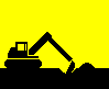 Animated sequence of black excavator silhouettes against yellow background, showing digging motion