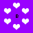 Purple background with white heart shapes and black 'B' letters; some hearts are split or inverted.