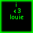 Green pixelated text on black background with green border showing 'i', '<3', and 'louie' in four identical