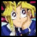 Two pixelated anime-style character portraits side-by-side, one with a neutral expression and the other with an intense gaze.