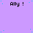 Purple background with scattered cyan dots and repeated black text 'Ally!' in a pattern