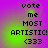 Pixelated text on a purple background with green glow effects, displaying 'vote me MOST ARTISTIC! <333' in four identical