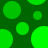 Green circular shapes of varying sizes on a dark green background, with some circles partially cut off by the frame edges.
