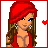 Animated contact sheet of a pixel-art woman with red headscarf and dress, showing facial expressions and heart animations across 11 frames, plus text panels spelling "kiss and i fell in love".