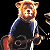 A pixelated animated contact sheet showing a bear character playing guitar on the left and green text reading "Original Icons .com" on the right against a black background.