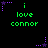 Green text 'i love connor' on black background with purple star and dotted line elements in multiple positions.