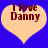 Two identical pixelated heart-shaped icons with 'i love Danny' text on a blue background, each featuring distinct pixelation patterns.