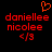 Red pixelated text 'daniellee nicolee' with '<3' symbol on black background, featuring a red heart outline above the left text block.