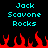 Pixelated cyan text "Jack Scavone Rocks" appears twice on a black background above red pixel flames.