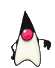 A cartoon character with a black pointed hat, white body, and red circular eye in nine sequential poses showing arm movements.