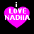 Four identical pink heart-shaped icons with white text 'i LOVE NADIiA' on black background, each showing slight pixelation variation.