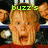 A four- shows a pixelated character with blonde hair and red shirt, displaying text overlays 'buzz's', 'girlfriend', and 'woof!'