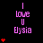 Pixelated pink text 'I love U Eysia' on black background with red heart symbols varying in quantity across frames.