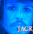 A blue-tinted close-up of a man's face with mustache and goatee, showing three variations of the text 'JACK' in different colors below his mouth.