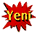 Two pixelated starburst icons with 'yem' text, one red and one yellow, displayed side-by-side on white background.