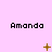 Pixelated text 'Amanda' repeated three times across a light pink background with animated golden symbols below each