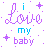 Pixelated animated contact sheet showing three variations of "i love my baby" text in purple and blue with star accents on white background, arranged in a 2x2 grid with one gray placeholder cell.