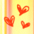 Static 48x48 pixel buddy icon featuring three red heart shapes on a yellow-orange gradient background with vertical pink and orange stripes on the left edge.