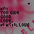 Pixelated text reads 'BOY YOU GIVE GOOD LOVE, PLASTIC LOVE' over a pink and white blurred background with circular patterns.