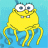 Yellow cartoon character with large white eyes and blue tentacles against a light blue background, shown in two