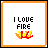 nine square icons with orange borders, each displaying "I LOVE FIRE" text and pixelated flame graphics in varying states