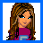 Pixelated cartoon character with long brown hair and blue eyes in a purple top, next to repeated text "HEY" on blue background and "I AM HYPER" on separate blue section.