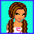 A 4x4 contact sheet of pixel art frames showing a cartoon girl character with brown pigtails and pink pants, alongside text phrases like "Baby Boy" and "Make Me Loose," on a cyan background with blue grid lines.