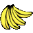 Pixelated bunch of yellow bananas with black outlines against a gray background, rendered in low-resolution digital art style.