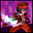 A pixelated anime-style character with red hair and blue goggles holding a glowing sword-like object against a purple background, next to "Anime IM" text on black.