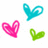 Pixelated heart-shaped icons in cyan, pink, and green with a black text phrase "i love you" overlaid on a pink heart.