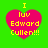 Four identical pixelated heart-shaped icons with yellow text on a green background, each displaying 'I luv Edward Cullen!!!' in a retro digital style.