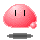 Pixelated pink blob with two vertical black eyes and a small bubble-like protrusion, shown in multiple expressions on gray background.
