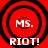 Four identical red circular target icons with black rings and white text "MS. RIOT!" arranged in a on a solid red background