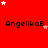 Red background with repeated 'AngelikaB' text and scattered white/pink stars; gray rectangle partially covers bottom-right corner.