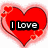 Red heart-shaped icon with smaller hearts around its border, displaying text in black rectangular boxes.